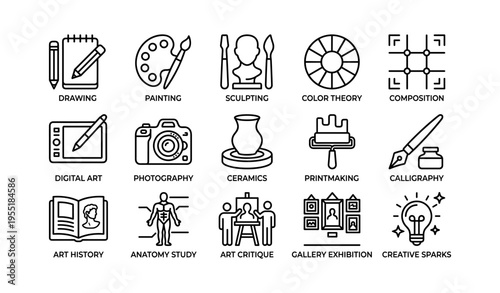 Art and design icons: drawing, painting, sculpture, and more
