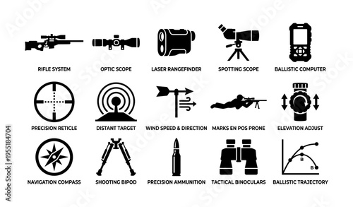 Precision shooting equipment icons for range and accuracy enhancement