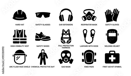 Essential personal protective equipment icons for workplace safety
