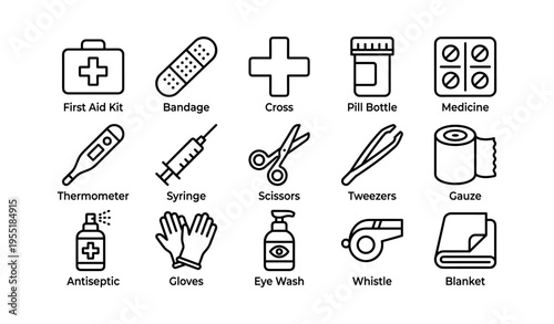Emergency kit essentials: medical supplies and safety tools illustration