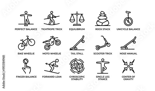 Balance and trick icons featuring bikes, scooters, and skateboards