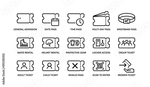 Ticket and pass icons for admission and services