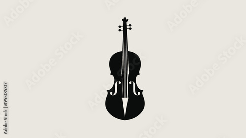 A simple, black silhouette of a string instrument, a violin, centered against a cream background