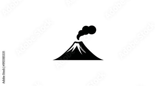 A black and white illustration of a volcano erupting with smoke coming out of the top