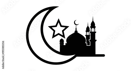 Moon, star and mosque silhouette eid Al fitri symbol