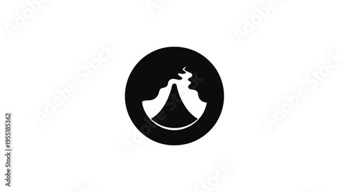 A simple black and white logo with mountain silhouettes inside a circle. It evokes nature and adventure