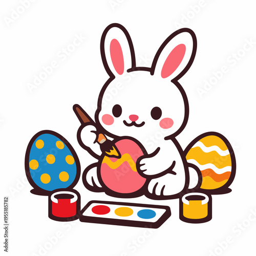 Easter Monday Bunny Painting Eggs with Brush