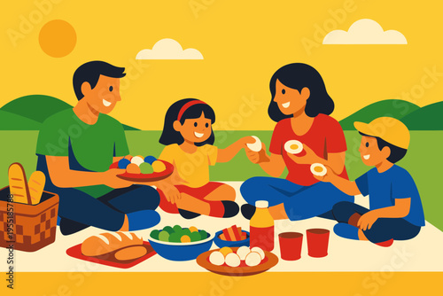 Easter Monday Family Sharing Food and Eggs Outdoors