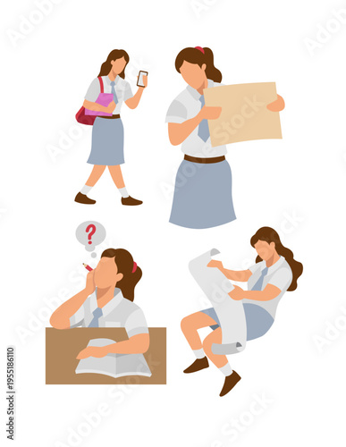 Female student activity in Indonesian costume senior high school illustration