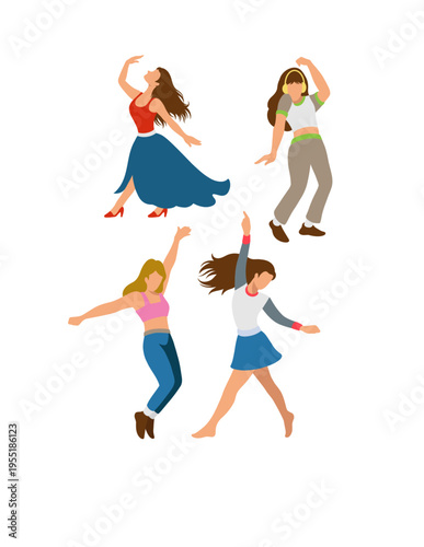 Female dancer freestyle dancing performance pose flat design illustration