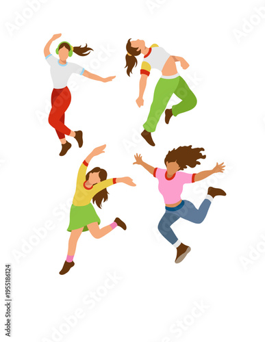 Happy girl dancing performance flat design illustration