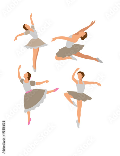 Woman dancing ballet pose flat design illustration