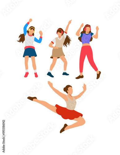 Girl freestyle modern dancing pose flat design illustration