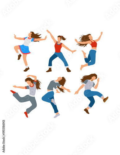 Girl freestyle modern dancing pose flat design illustration