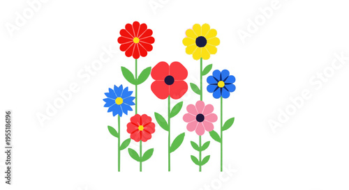 Simple colorful flower illustration in a flat design style. Vector graphic of a vibrant spring garden isolated on a white background.