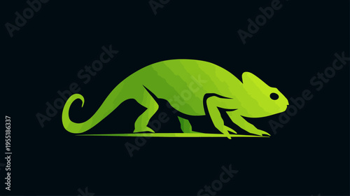 A stylized green reptile on a dark background, in a semi-realistic, flat design