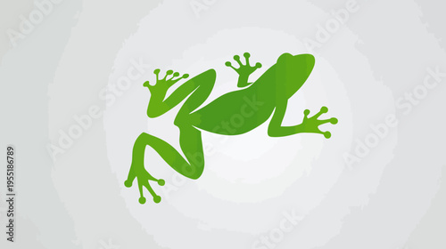 A vibrant green frog silhouette against a gradient off-white background