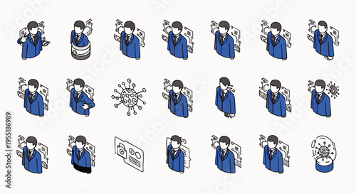 Isometric Icons Representing Pandemic Prevention and Health Safety Measures Against Coronavirus
