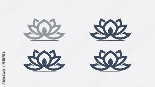 Four lotus blossom variations in grayscale, arranged in a square formation