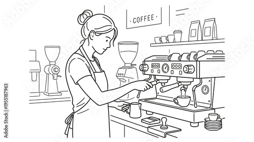Diligent barista expertly preparing delicious coffee beverages using a professional espresso machine in a modern cafe setting