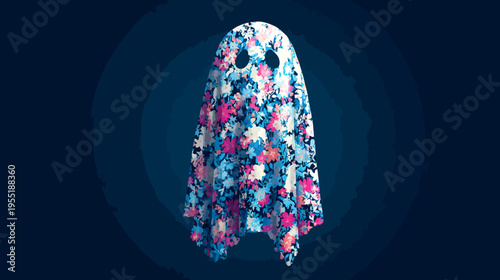 A whimsical floral ghost illustration with a navy blue background design