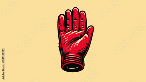 Illustration of a red hand with black outline on a light yellow background, flat design