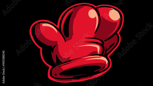 Stylized, cartoon-like red hand with visible shading and dark outline, on a stark black background