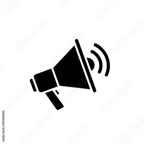 Black megaphone with sound waves loudspeaker.