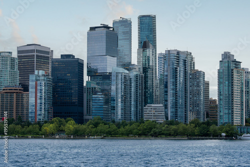 Downtown Vancouver skyline with modern high-rise buildings and waterfront - Vancouver, British Columbia, Canada
