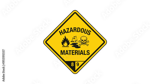 Warning sign for hazardous materials, featuring symbols for fire, toxicity, and a UN number (89).