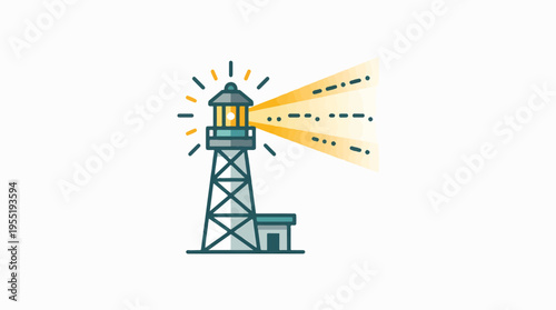 A modern, stylized illustration of a lighthouse emitting a bright beam of light, symbolizing guidance and safety.