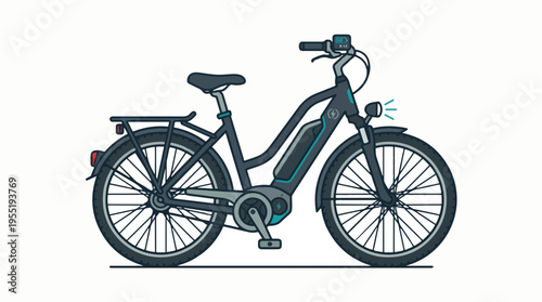 A stylish, dark-colored electric bicycle with a battery pack integrated into the frame, a rear rack, and a front headlight, set against a white background.