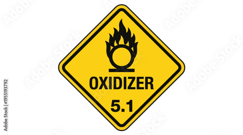 Yellow diamond hazard sign indicating OXIDIZER 5.1 with a flame symbol above a circle.