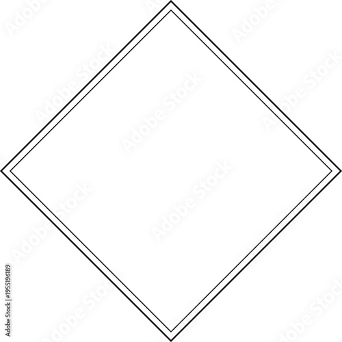 正方形で菱形の二重線のフレーム。外側は太い線。内側は細い線。テキストスペースが広いので使いやすい。