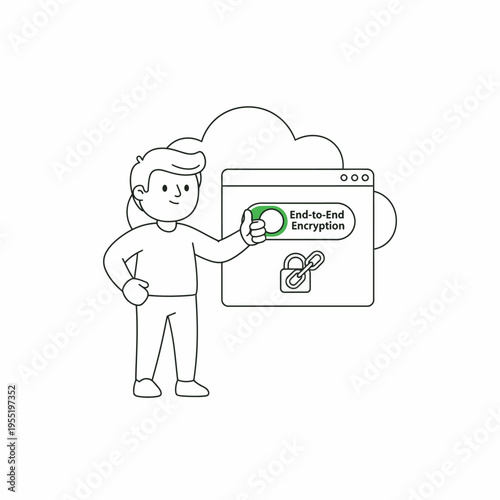 Man activating end-to-end encryption on cloud service.