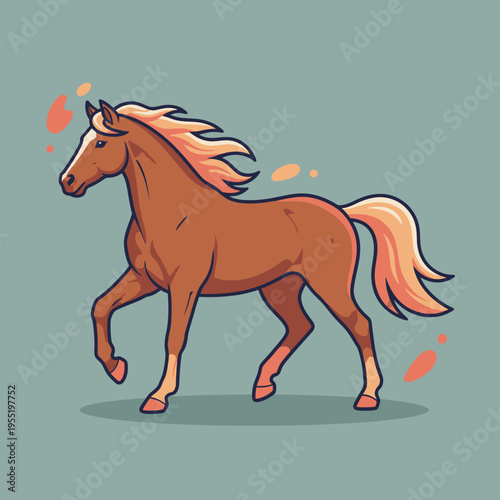 Majestic Brown Horse Trotting Gracefully with Flowing Mane.