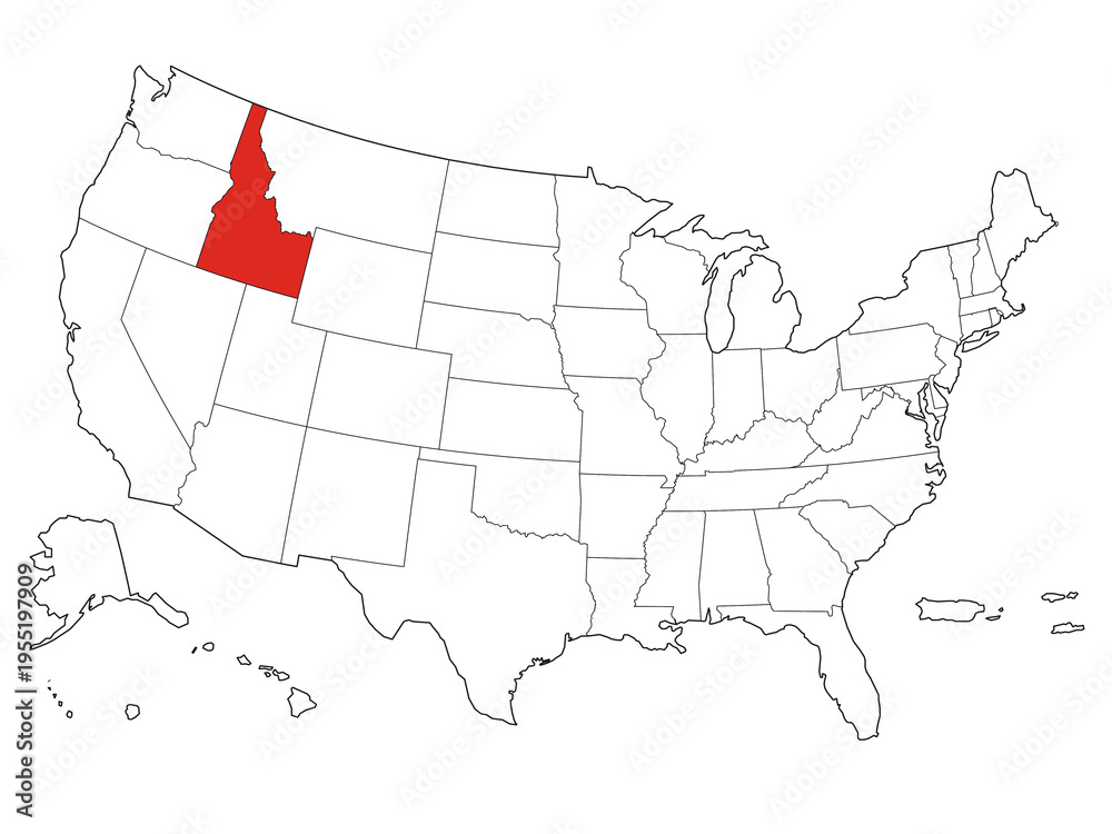 Fototapeta premium Map USA States Highlight Idaho Outline