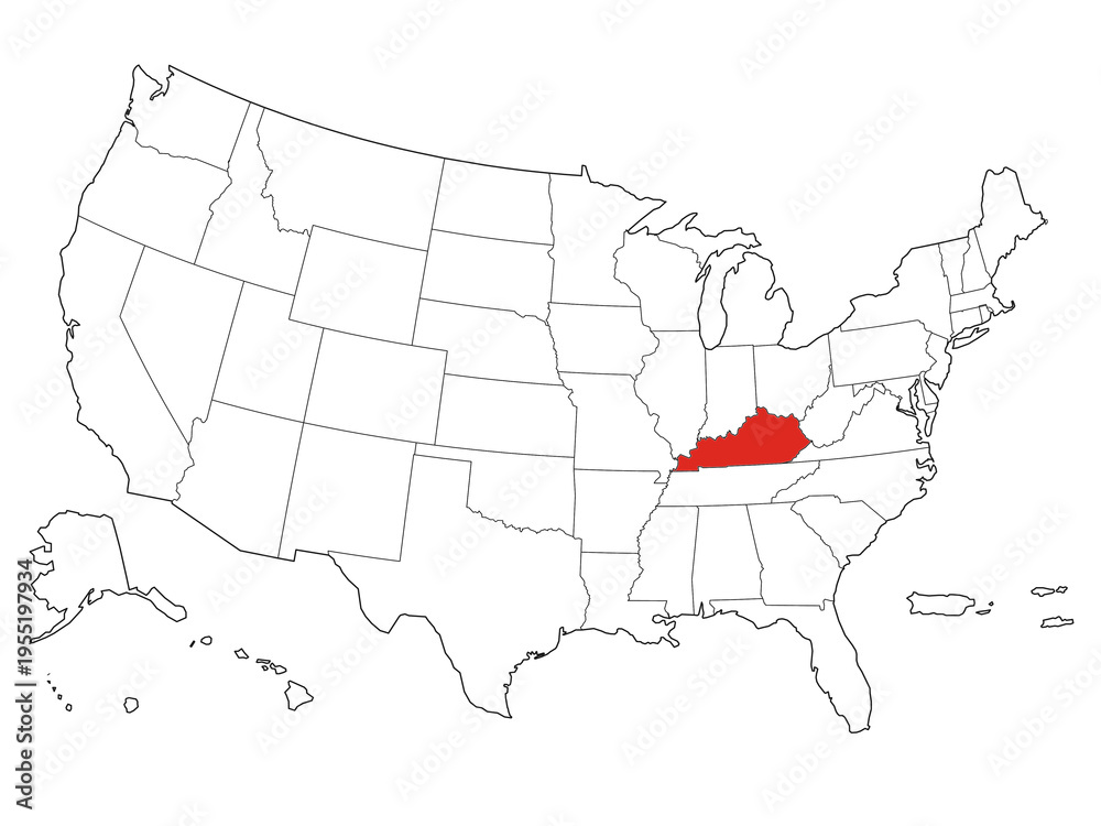 Fototapeta premium Map USA States Highlight Kentucky Outline