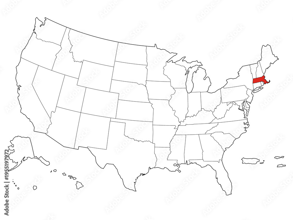 Fototapeta premium Map USA States Highlight Massachusetts Outline