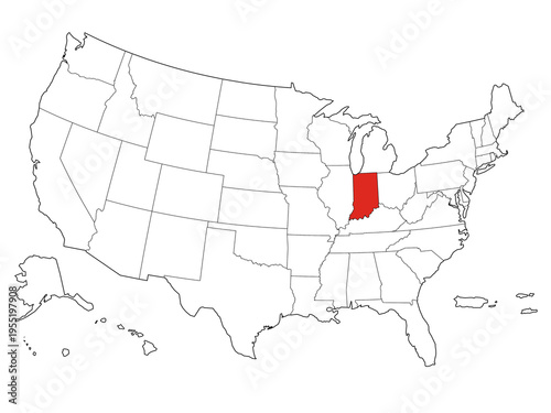 Map USA States Highlight Indiana Outline