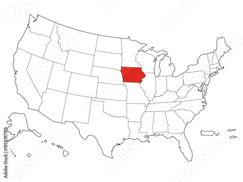 Map USA States Highlight Iowa Outline
