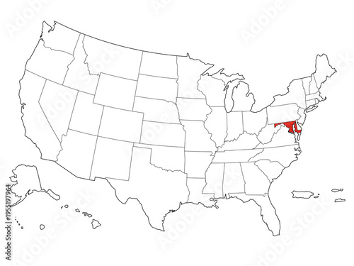 Map USA States Highlight Maryland Outline