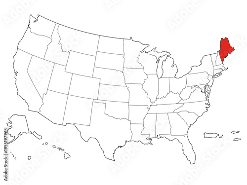Map USA States Highlight Maine Outline