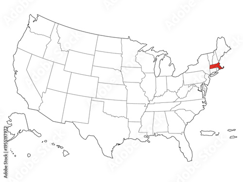Map USA States Highlight Massachusetts Outline