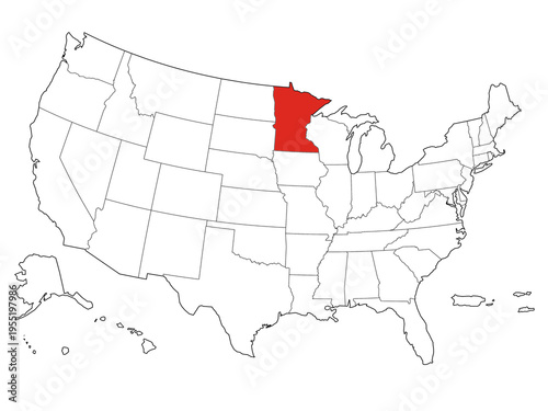 Map USA States Highlight Minnesota Outline