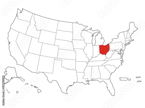 Map USA States Highlight Ohio Outline