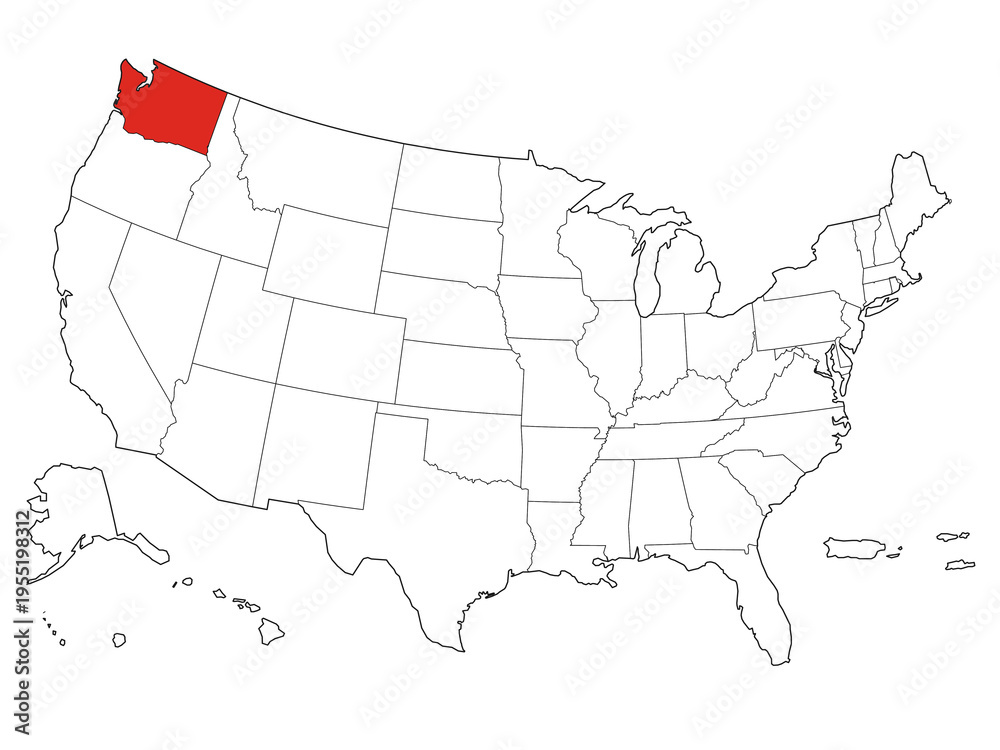 Fototapeta premium Map USA States Highlight Washington Outline