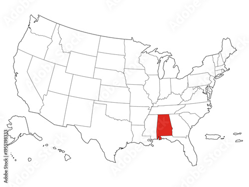 Map USA States Highlight Alabama Outline