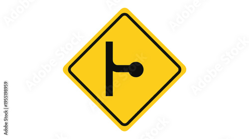 A yellow diamond-shaped road sign with a black T-junction symbol, indicating a turn-off ahead.