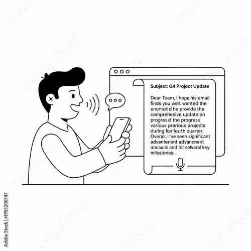 Man Dictating Email on Smartphone with Digital Interface.